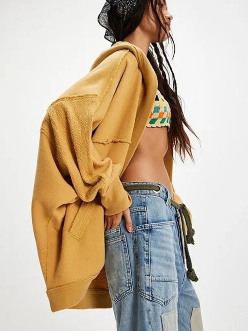 Free People WeThe Free Forever Yours Cardi Sunflower Yellow Oversized Hoodie NWT - Picture 3 of 6